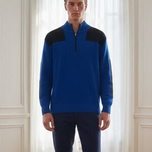 Obermeyer Men's Blue Quarter Zip Wool Blend  Sweater Large